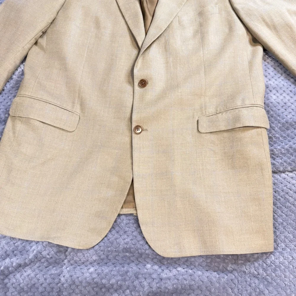 Brooks Brothers 346 Mens 46L Silk Wool Blend Blazer Sport Coat Tan 2 Button